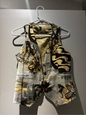 La Sureñas Tropical Leopard Print Linen Vest in Yellow & Brown